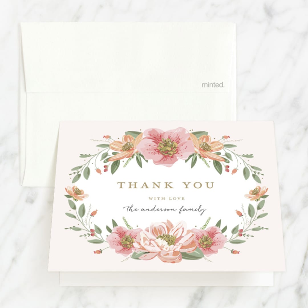 "Garden Celebration" - First Holy Communion Thank You Cards in Blush by Susan Moyal - Front