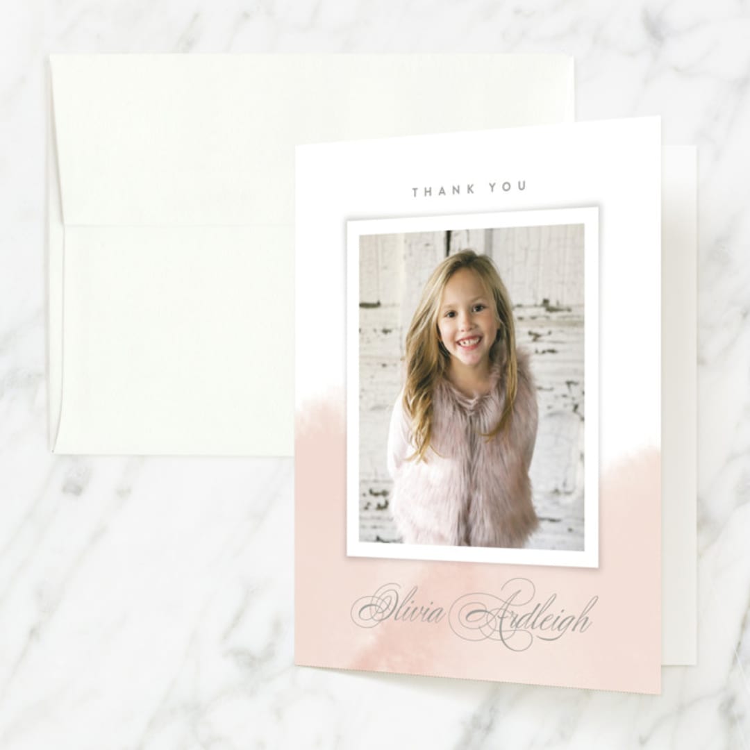 "Whisper" - First Holy Communion Thank You Cards in Blush by Kristie Kern - Front