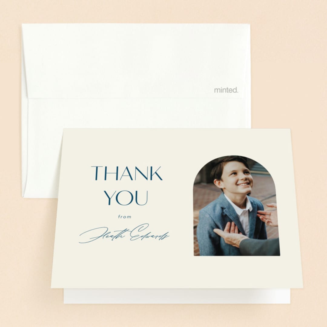 "Elegant Arch" - First Holy Communion Thank You Cards in Deep Sea by Morgan Kendall - Front