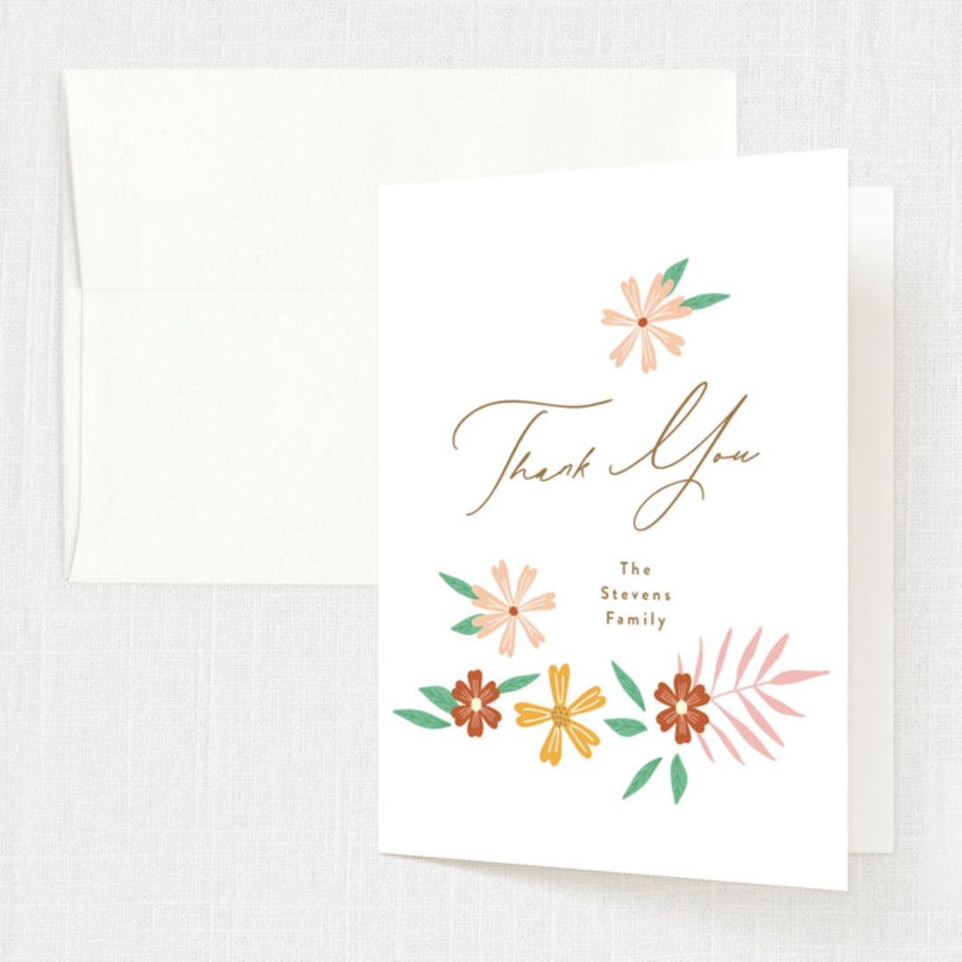 "Blooms" - First Holy Communion Thank You Cards in Peach by Phrosné Barwood - Front