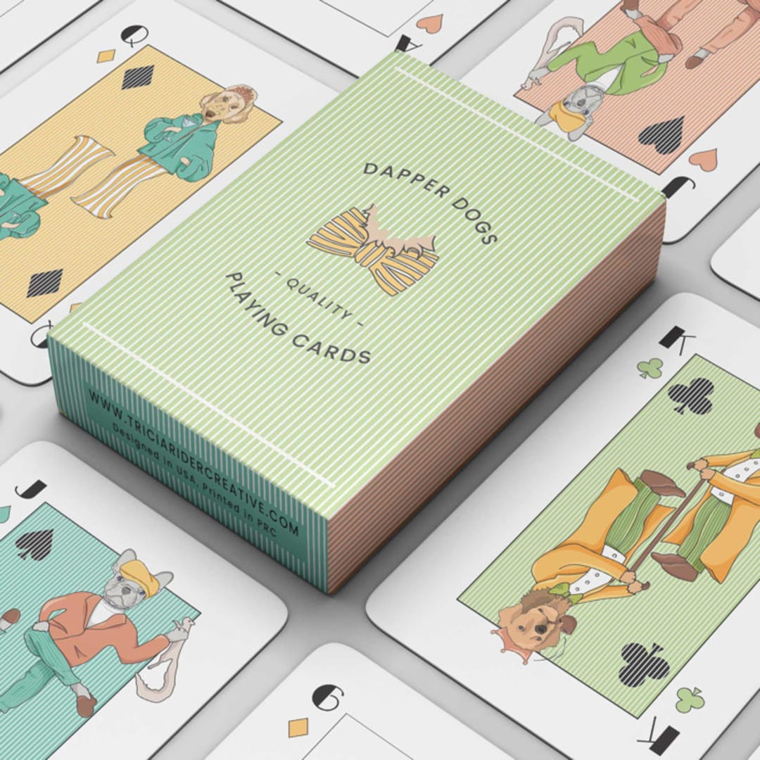 "Dapper Dogs Playing Cards, Poker-Sized Playing Card Deck" - Games in green by Tricia Rider