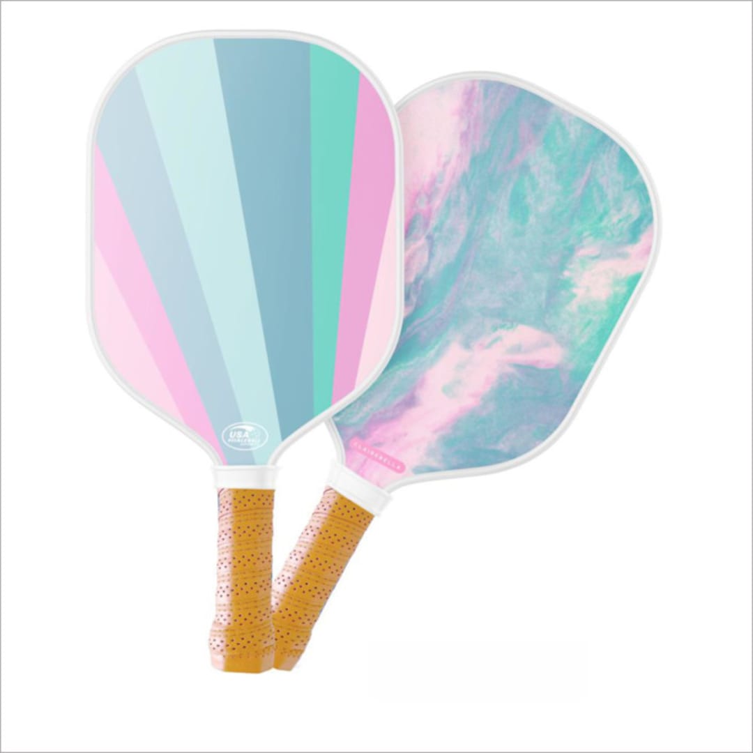 "Custom Monogram Pickleball Paddle - Marble Blue" - Games in blue by Clairebella