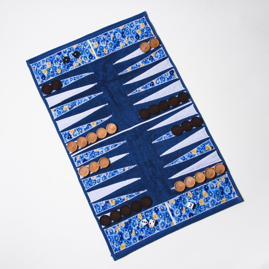 "Blue Floral Outdoor/Travel Backgammon Set (Wood Pieces)" - Games in blue by 3rd Space by SBR