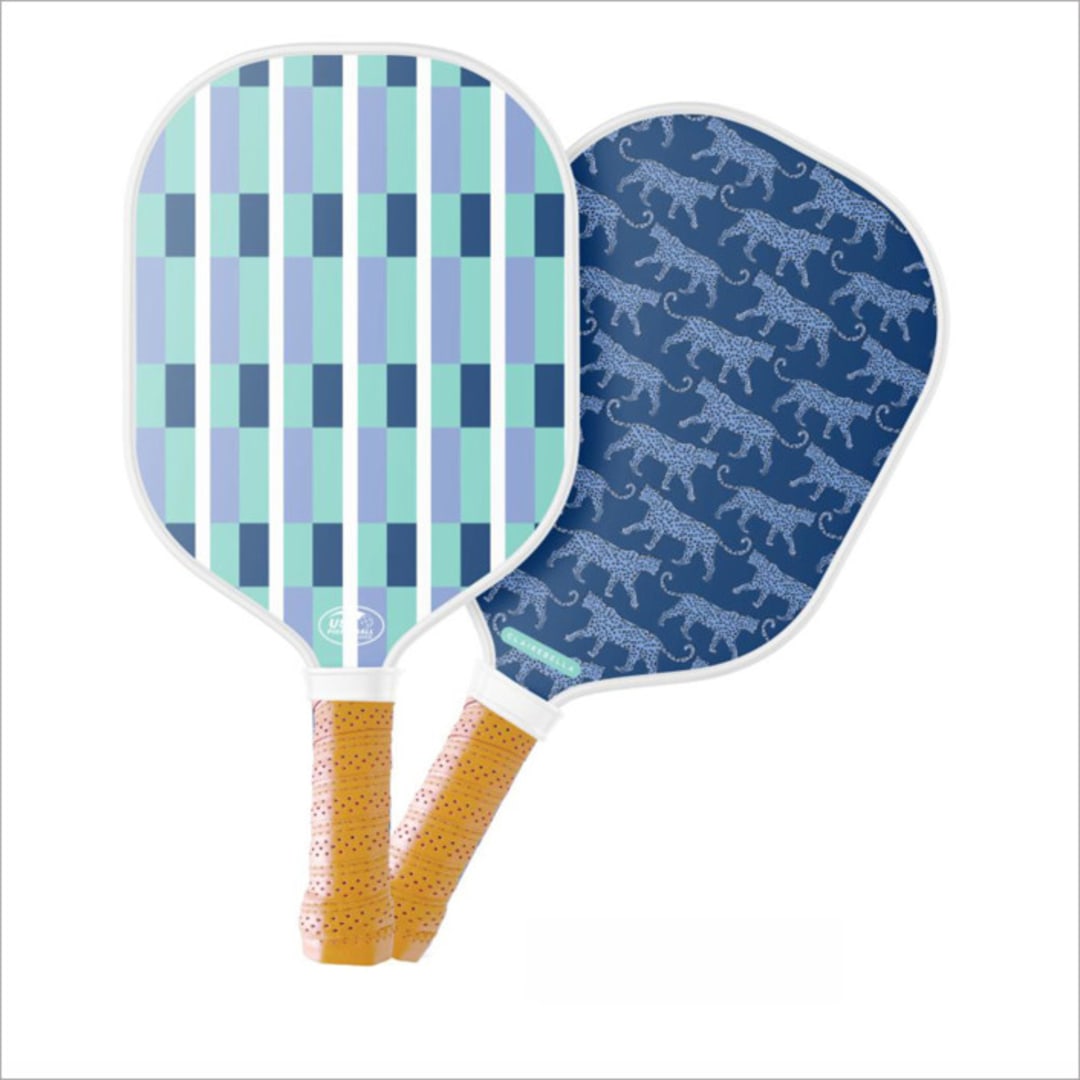 "Custom Monogram Pickleball Paddle - Maxi/Leopard" - Games in blue by Clairebella