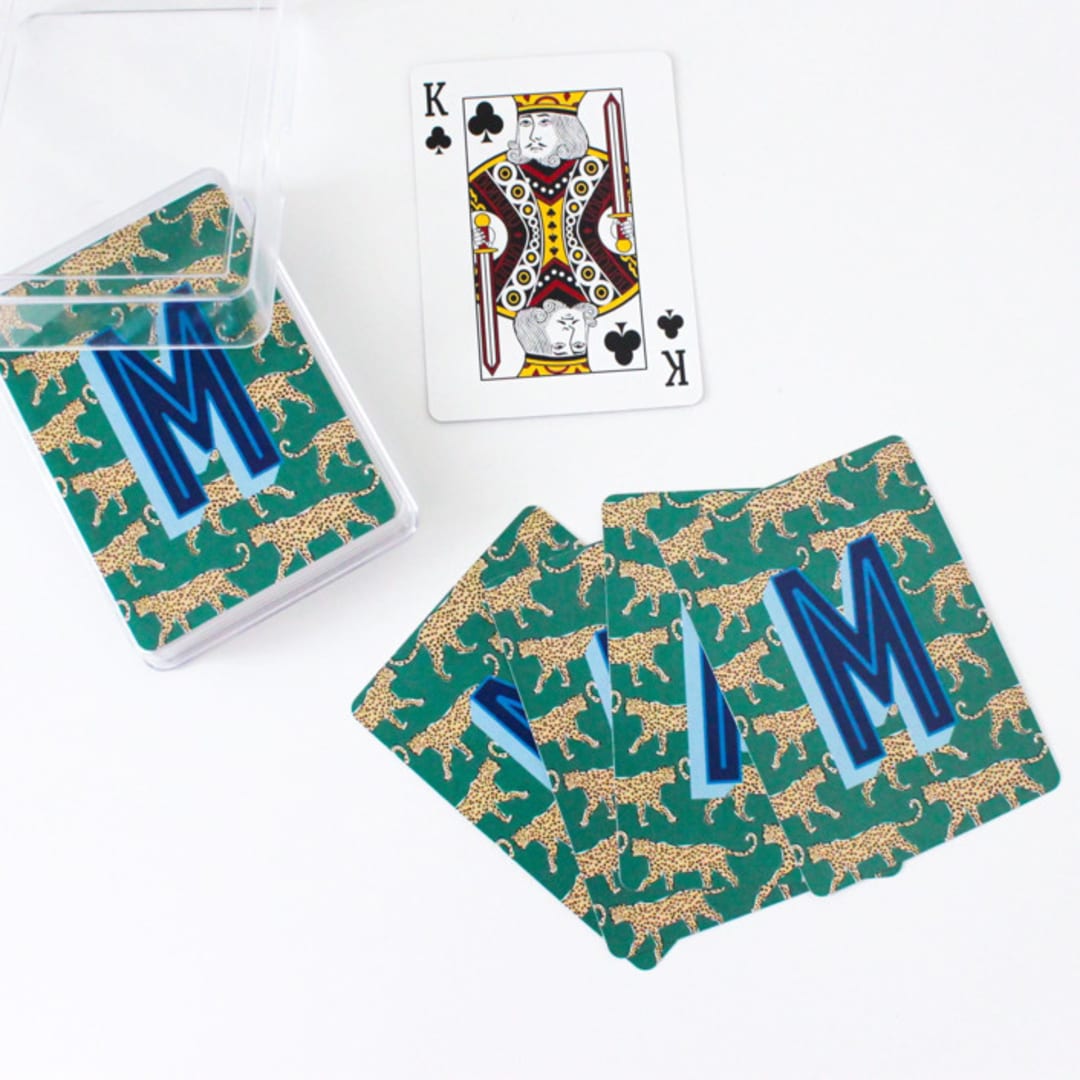 "Leopards Monogrammed Playing Cards" - Games in green by Clairebella