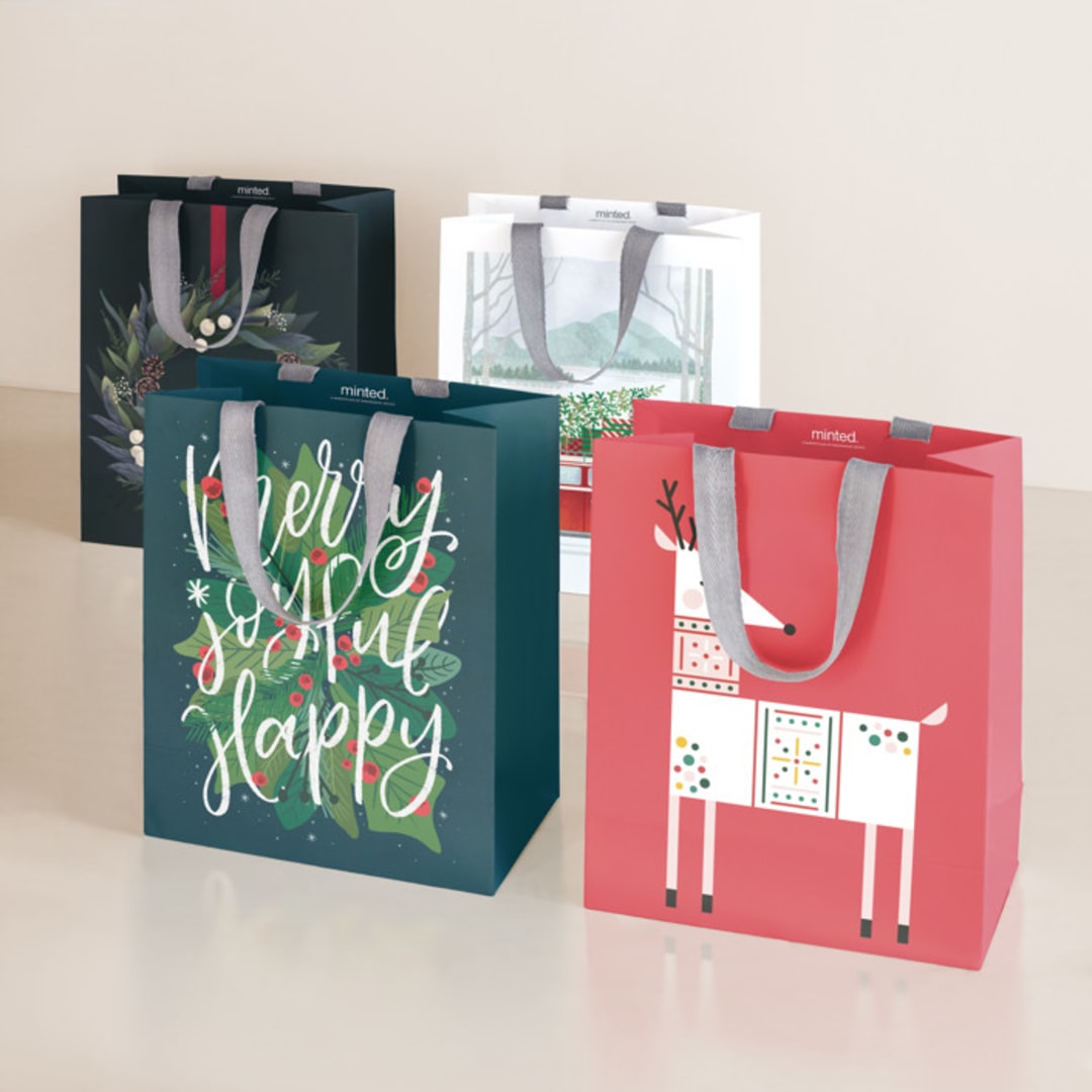 "Farmhouse" - Gift Bag Collection in Holly Berry by Multiple Artists - Set of 4 designs
