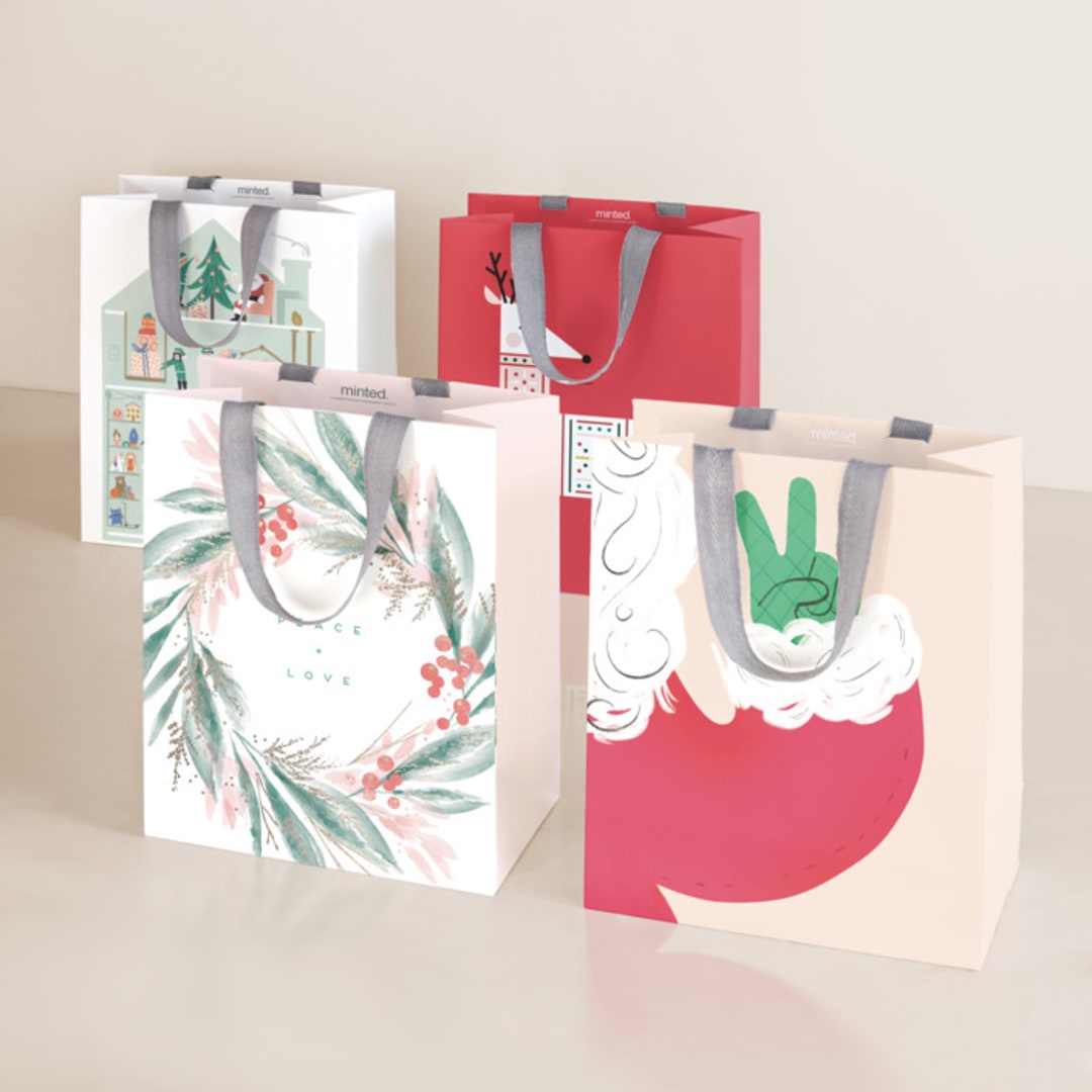 "Merrymakers" - Gift Bag Collection in Candy Cane by Multiple Artists - Set of 4 designs
