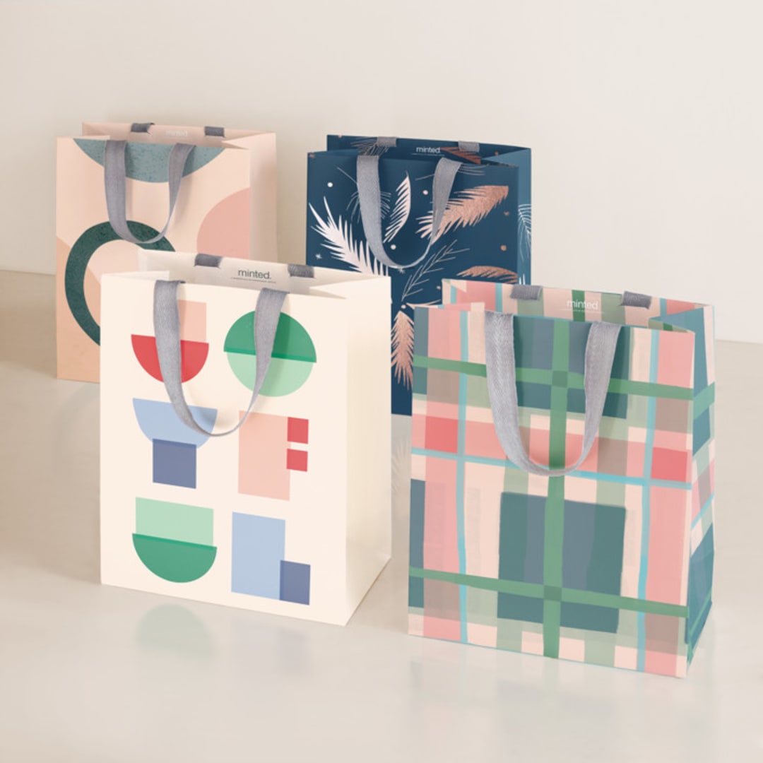 "Design Lover's Holiday" - Gift Bag Collection in Peach by Multiple Artists - Set of 4 designs