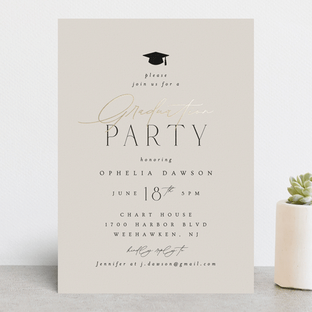 "A Grad Party" - Graduation Party Invitations in Cream by Ana Sharpe - Front