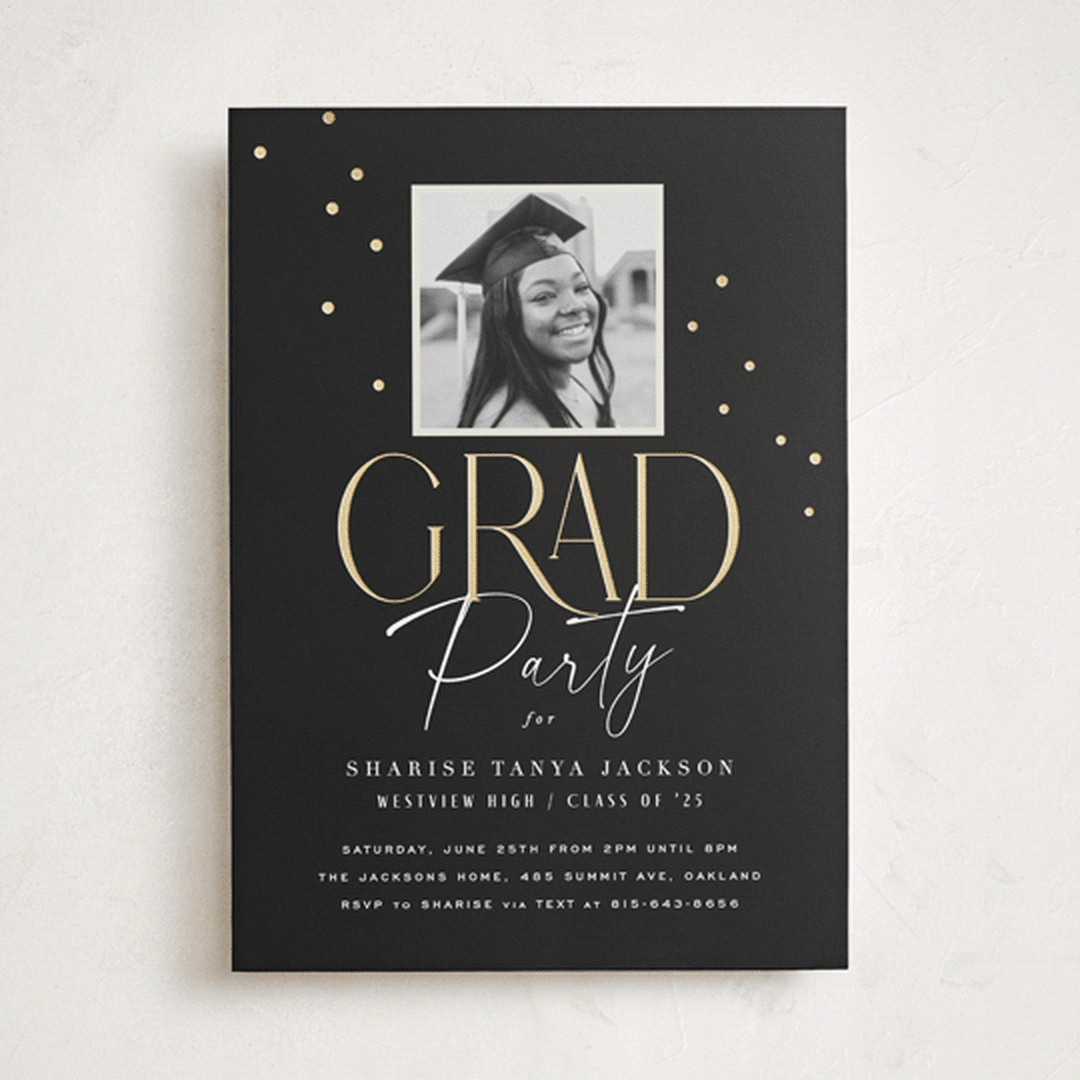 "Classic Grad Party" - Graduation Party Invitations in Onyx by Hooray Creative - Front