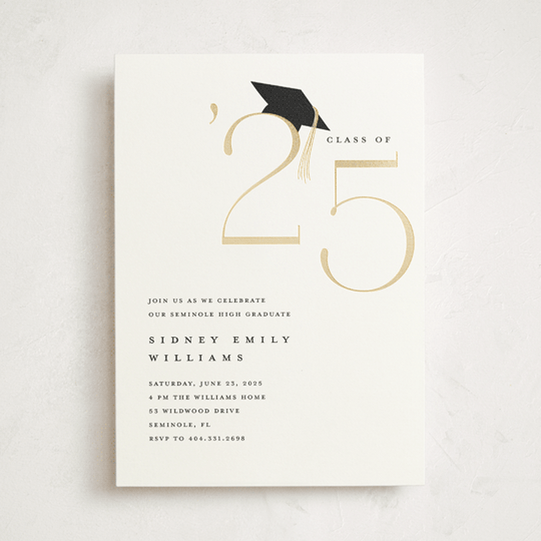 "Cap and year" - Graduation Party Invitations in Cotton by Stacey Meacham - Front