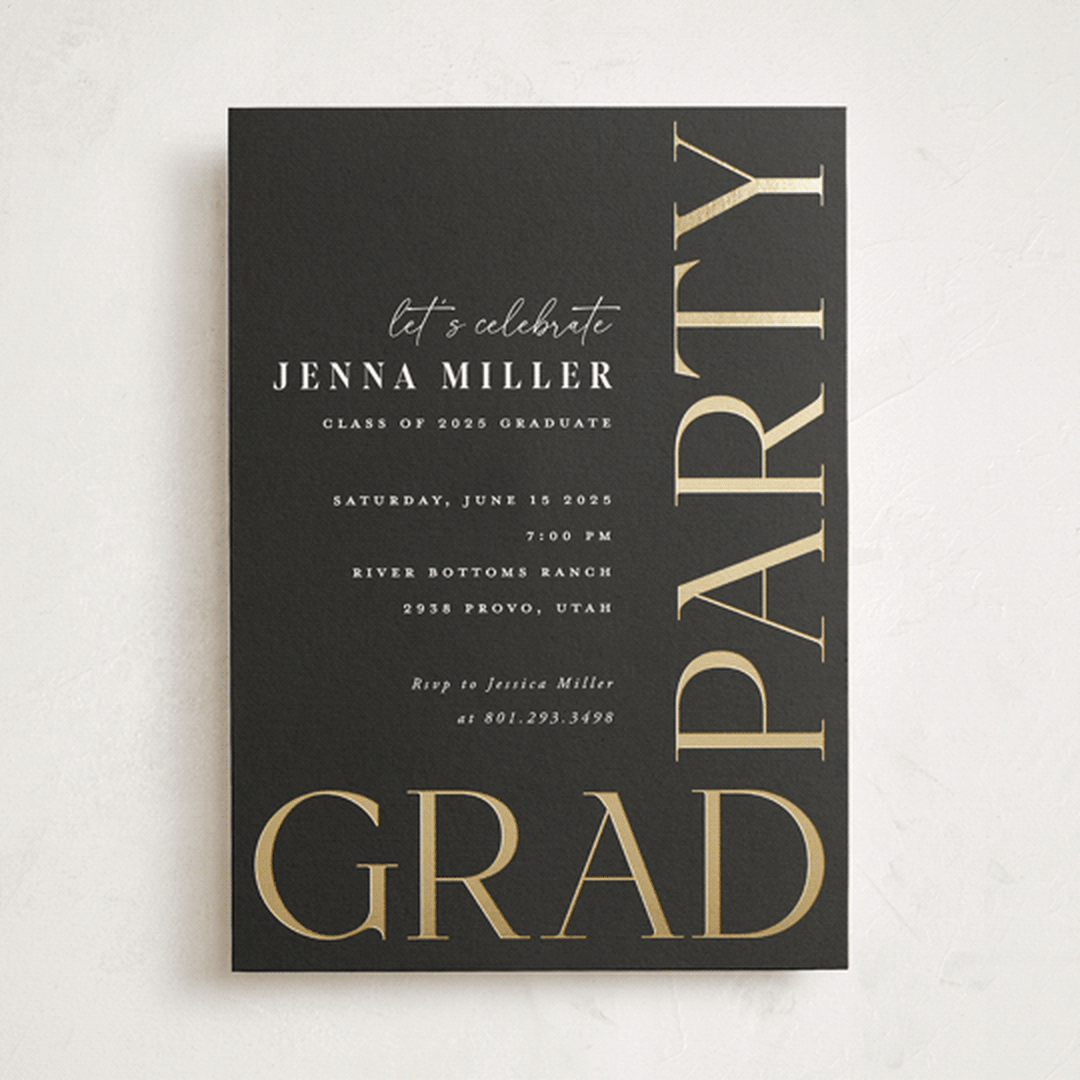 "Monte Carlo" - Graduation Party Invitations in Onyx by Robert and Stella - Front