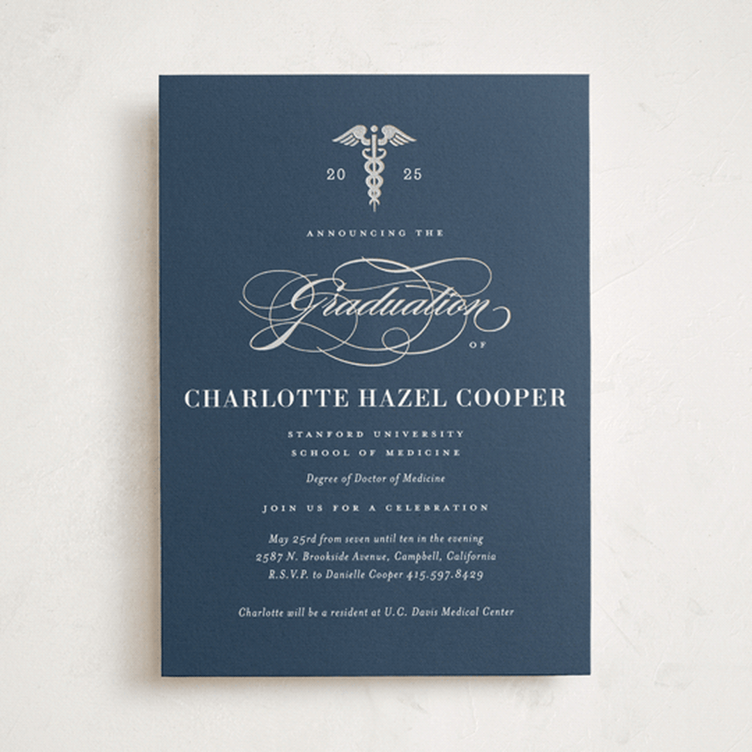 "Medical Degree" - Graduation Party Invitations in Navy by Jill Means - Front