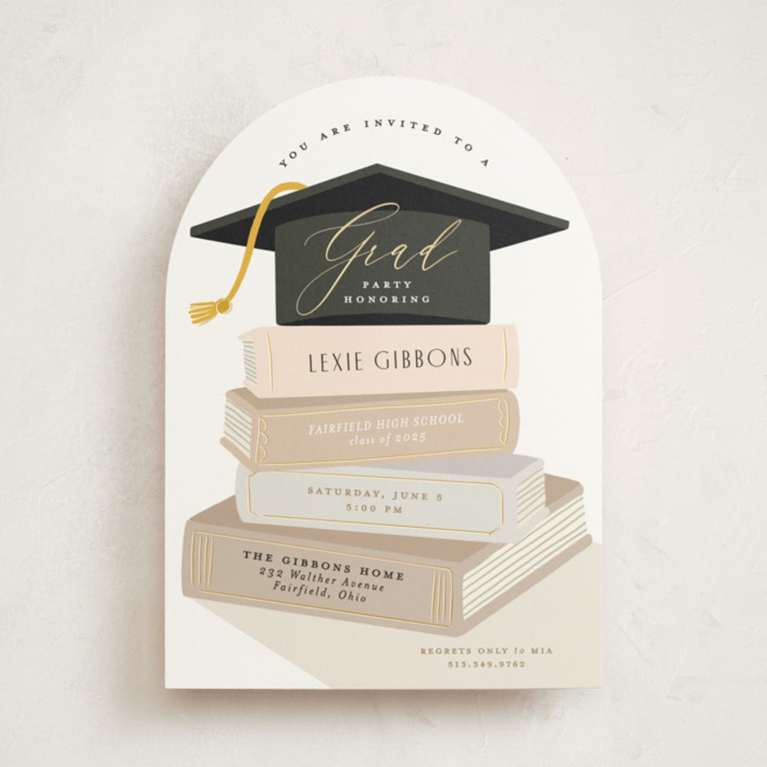 "Book Stack" - Graduation Party Invitations in Ash by Susan Zinader - Front