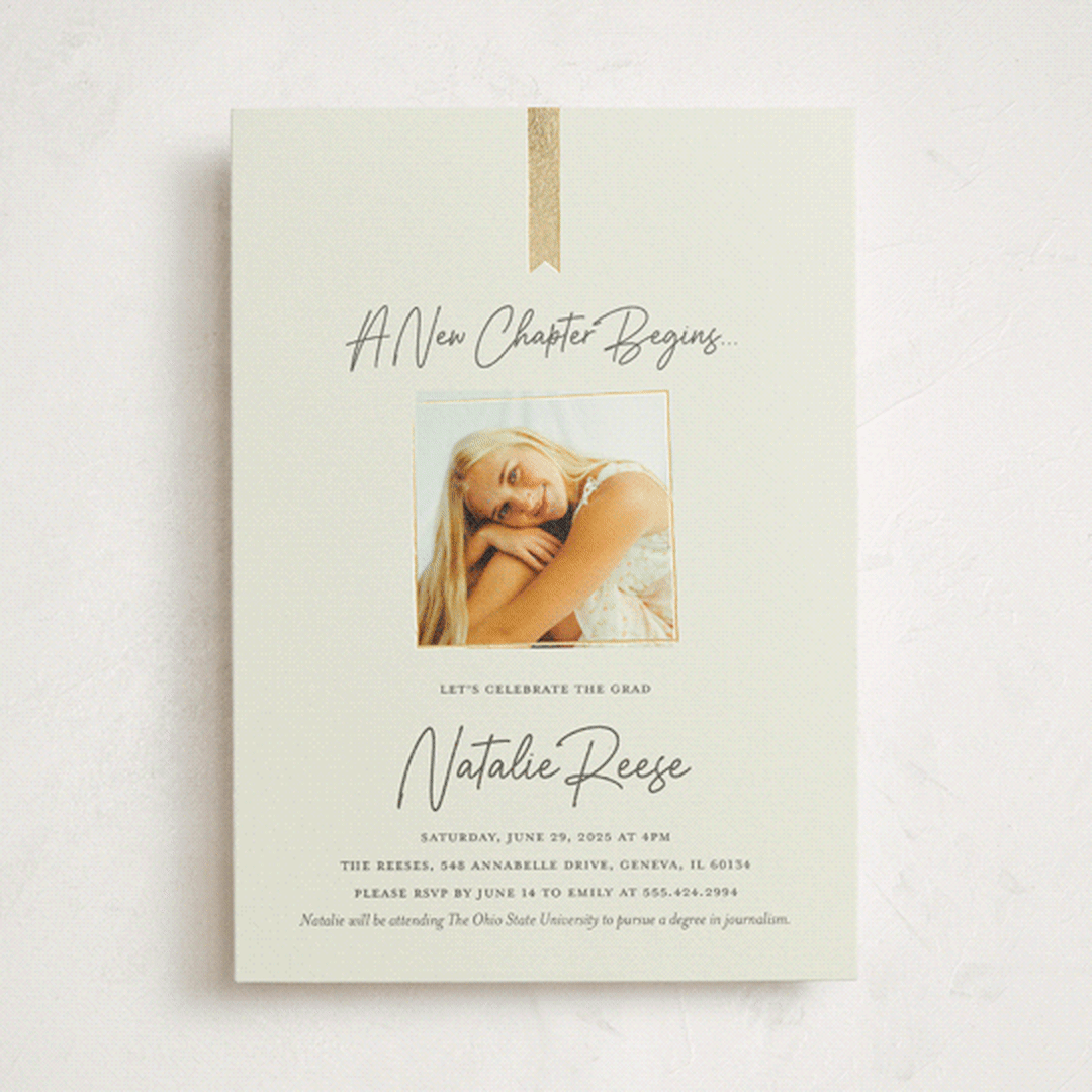 "A New Chapter" - Graduation Party Invitations in Stone by Rachelle Clarke - Front