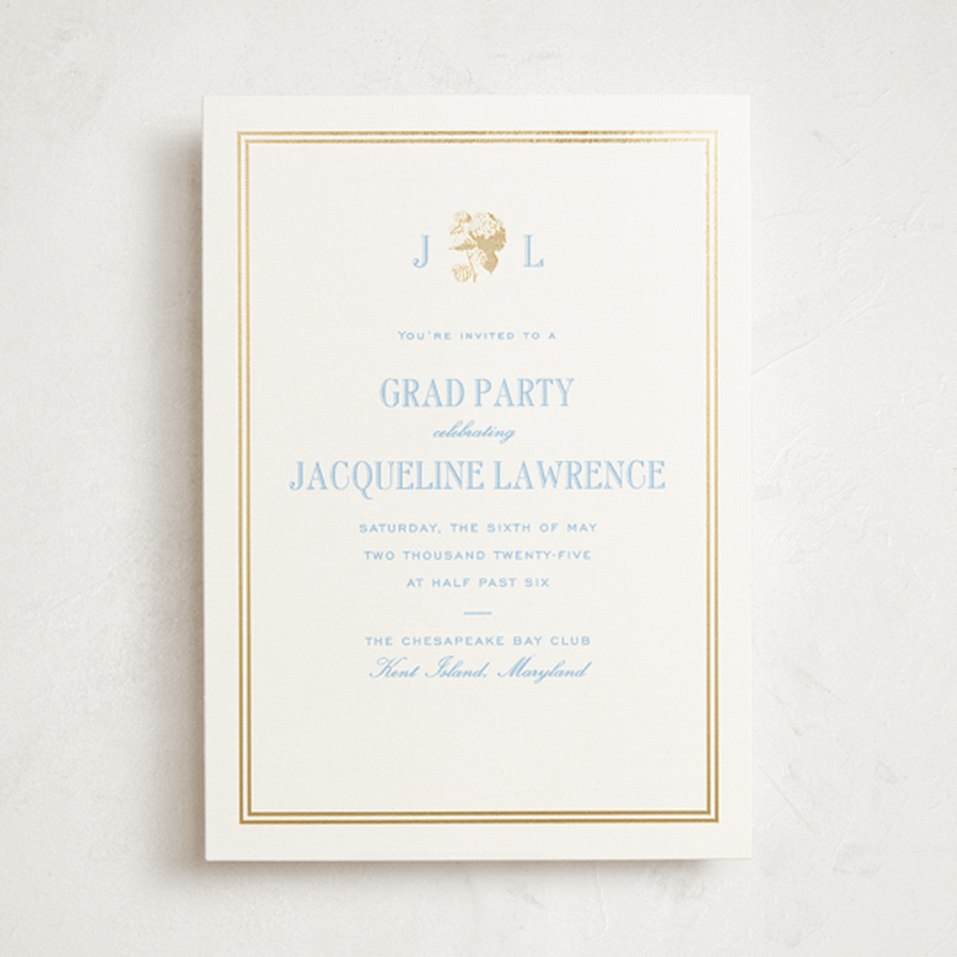 "Chesapeake" - Graduation Party Invitations in Sky Blue by Megan Davis - Front