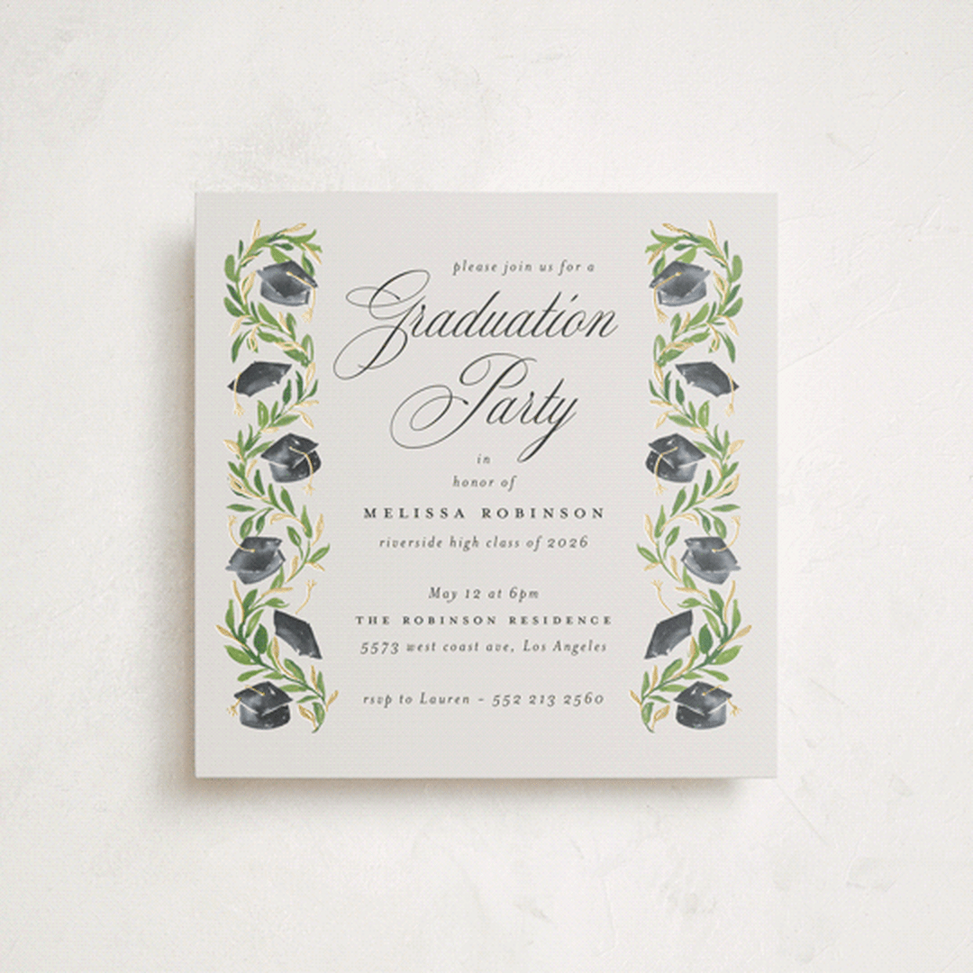 "Hats Off" - Graduation Party Invitations in Neutral by Claudia Orengo - Front