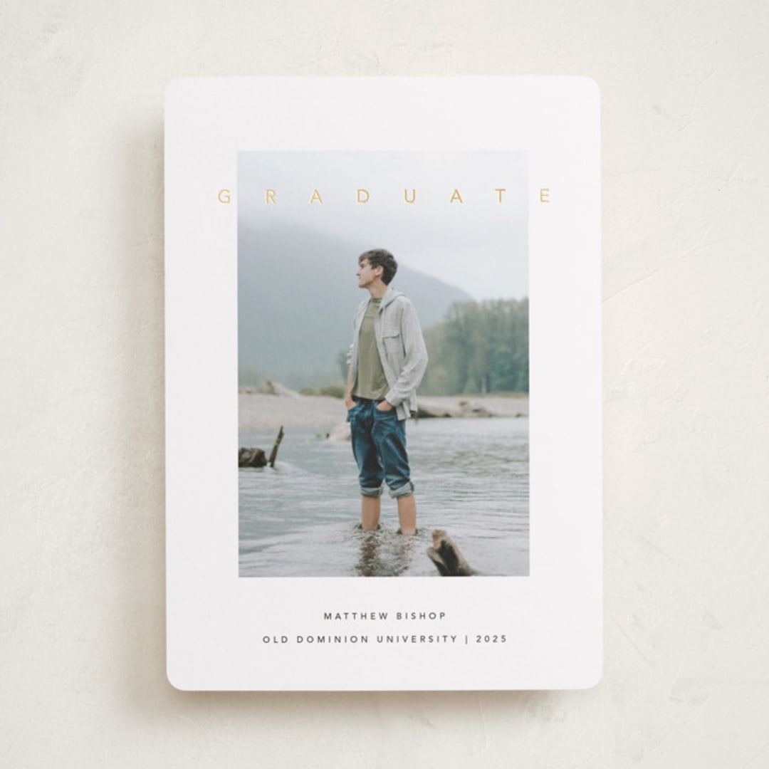 "Streamlined" - Graduation Announcements in Snow by Brandy Folse - Front