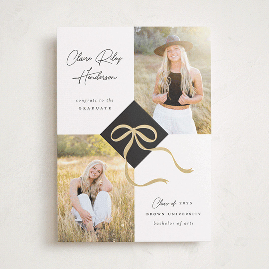 "Sweet Grad Cap" - Graduation Announcements in Noir by Paper Raven Co. - Front