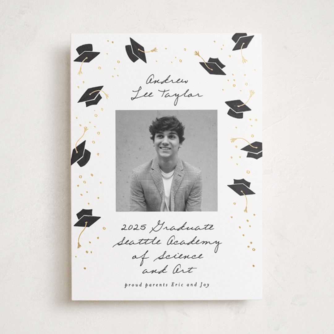 "Hat Fling" - Graduation Announcements in Cloud by Alethea and Ruth - Front