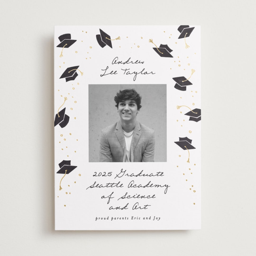 "Hat Fling" - Graduation Announcements in Cloud by Alethea and Ruth - Front
