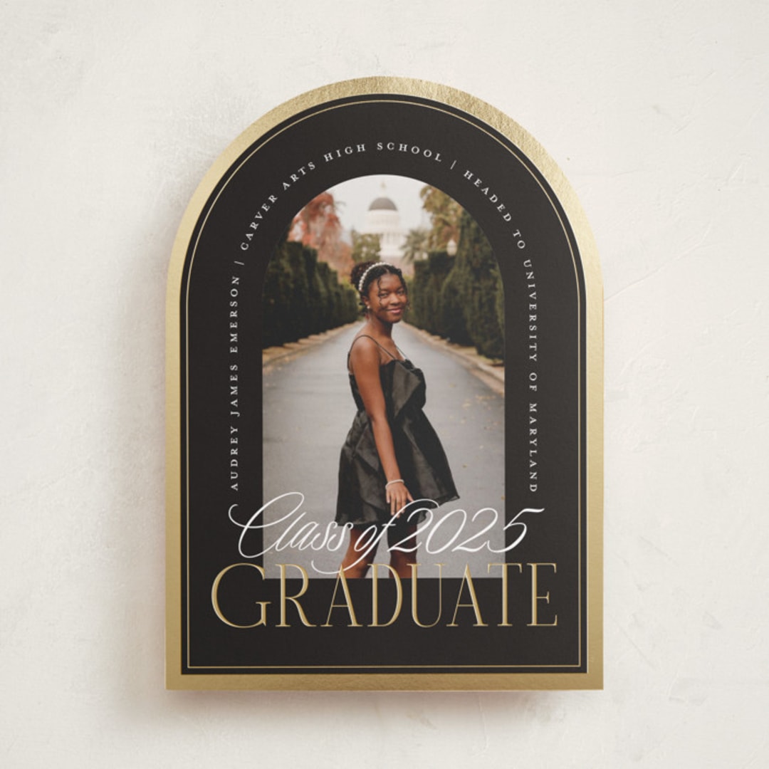 "Commencement" - Graduation Announcements in Black Cap by Erin L. Wilson - Front