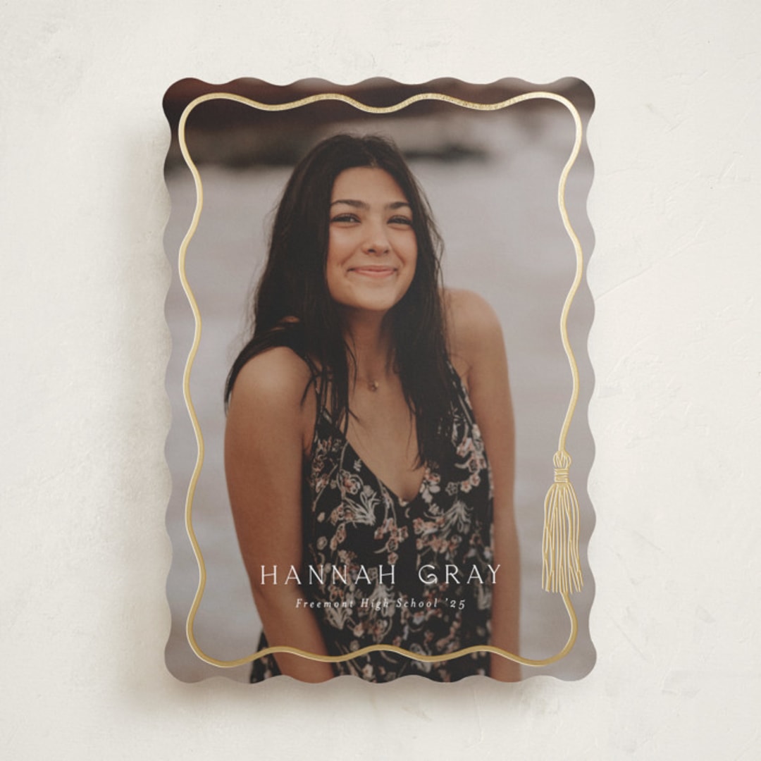"Tassel Scallop" - Graduation Announcements in Snow by Susan Zinader - Front
