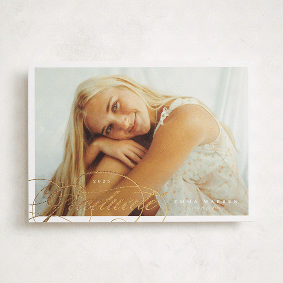 "Shining Script" - Graduation Announcements in Snow by Sarah Curry - Front