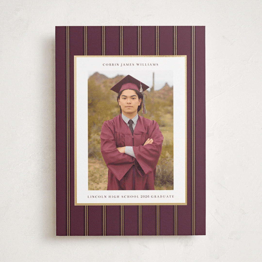 "Graduate Stripe" - Graduation Announcements in Burgundy by Baumbirdy - Front