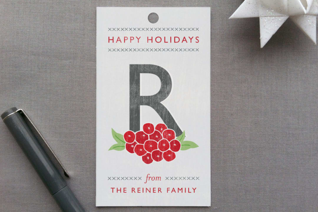 "Weathered Berries" - Gift Tags in Slate by Yolanda Mariak Chendak - Front