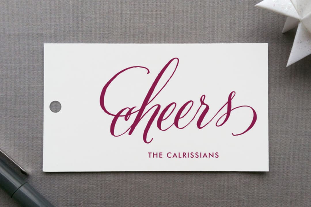 "script & stripes" - Gift Tags in Plum by Lauren Chism - Front