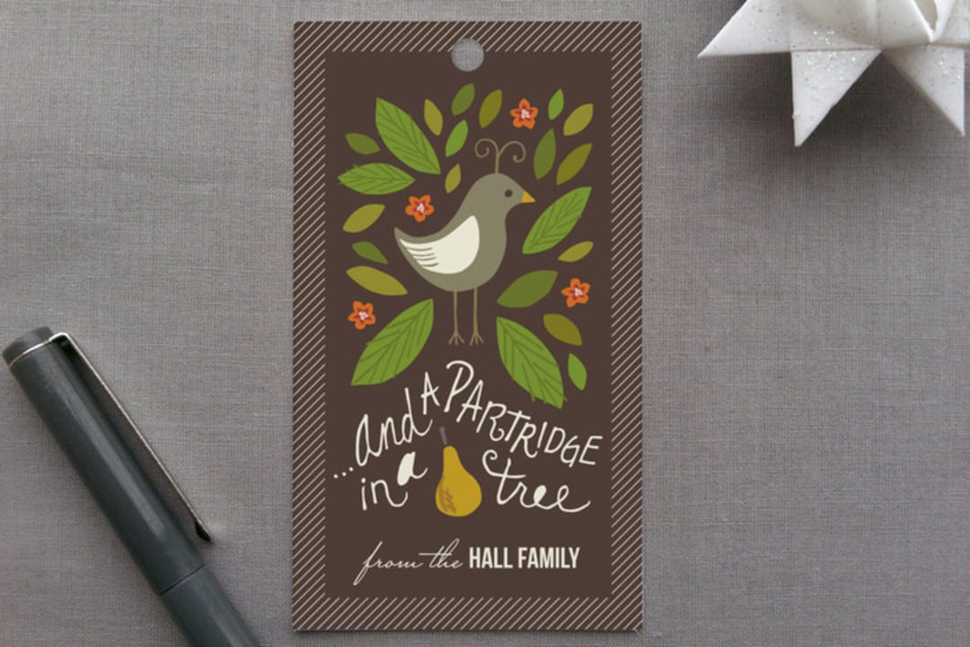 "In a Pear Tree" - Gift Tags in Chocolate by Griffinbell Paper Co. - Front