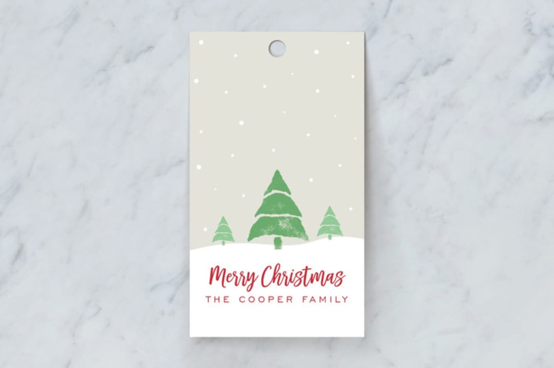 "Pines in the snow" - Gift Tags in Linen by Jen Tips - Front