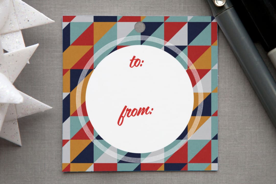 "Retro Tidings" - Gift Tags in Cherry by Five Sparrows - Front
