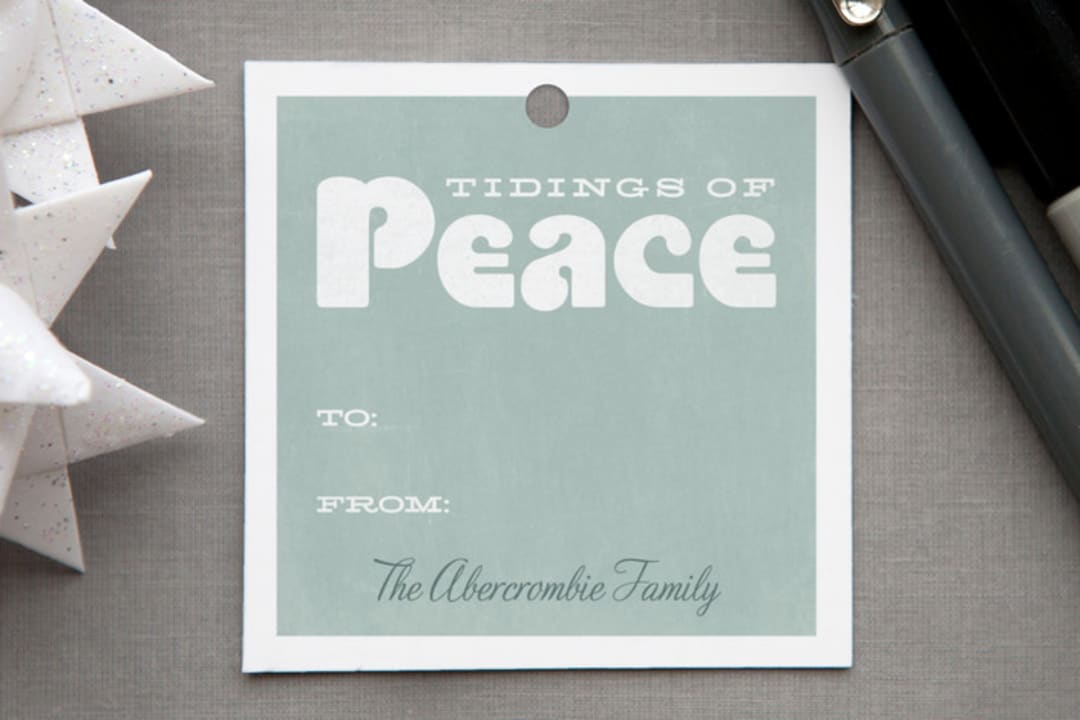 "Peaceful Tidings" - Gift Tags in Aqua by Lori James - Front