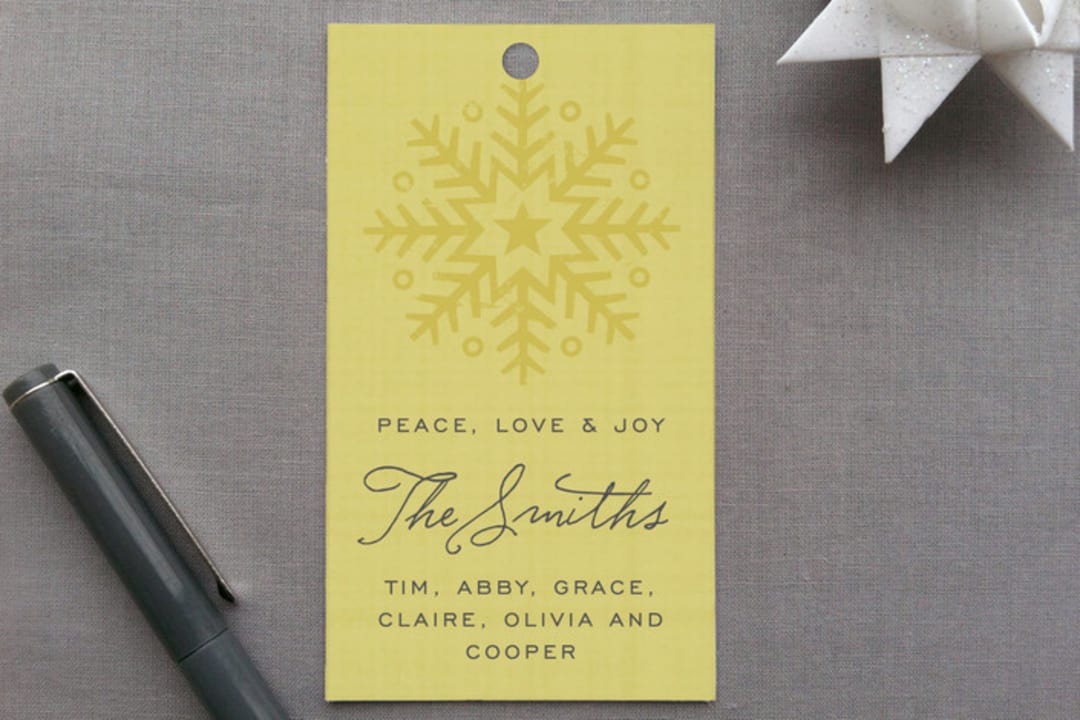 "Peace, Love and Joy" - Gift Tags in Gold by Jamie Bryant - Front