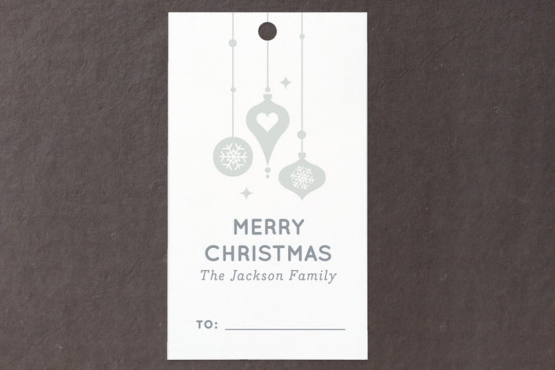 "Snowy Ornaments" - Gift Tags in Diamond Blue Topaz by Kristen Smith - Front