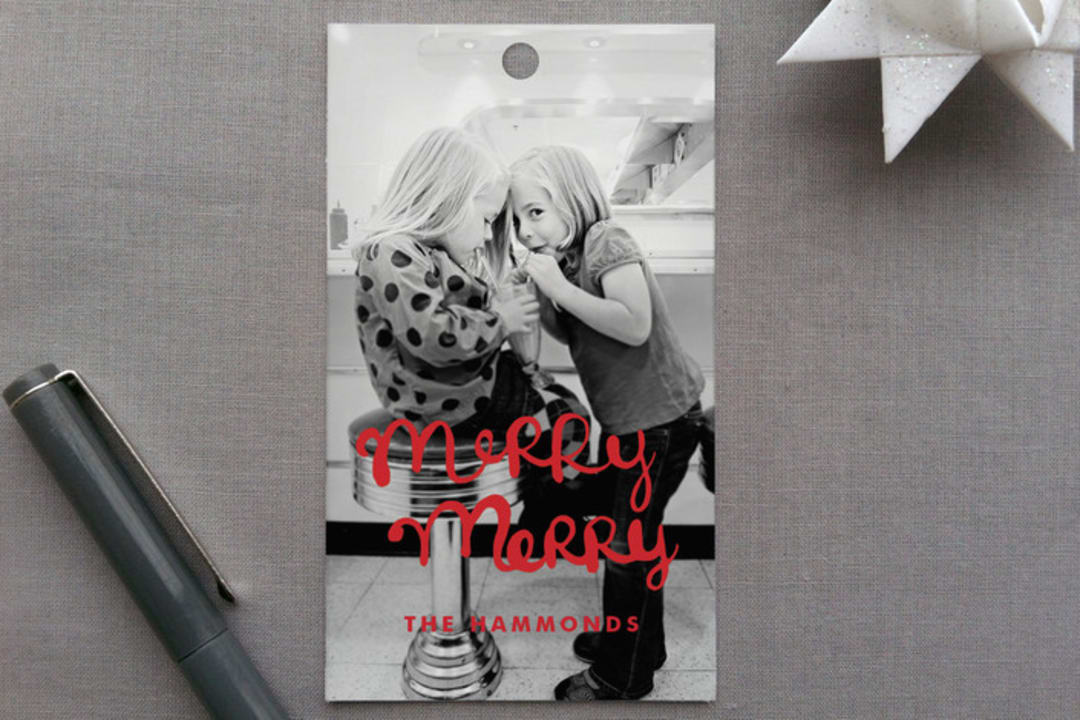 "merry merry" - Gift Tags in Berry Red by Dean Street - Front