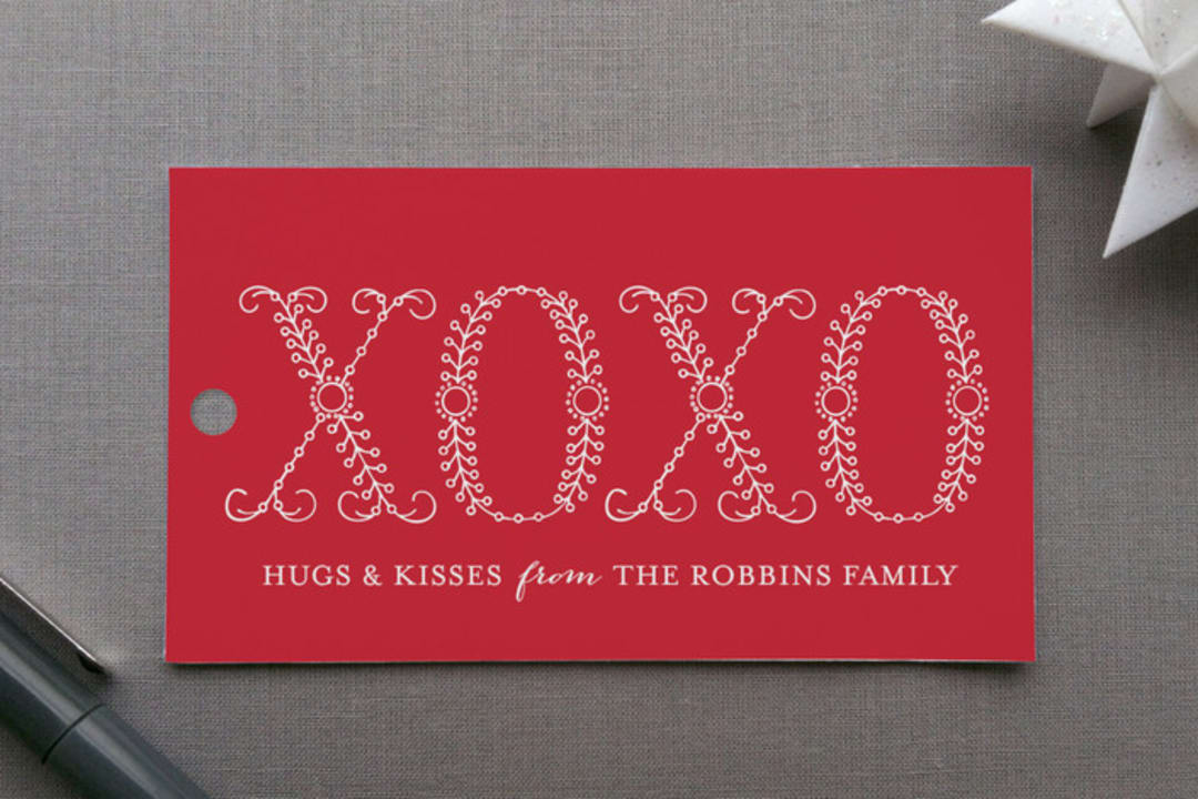 "Embellished" - Gift Tags in Scarlet by Leslie Ann Jones - Front