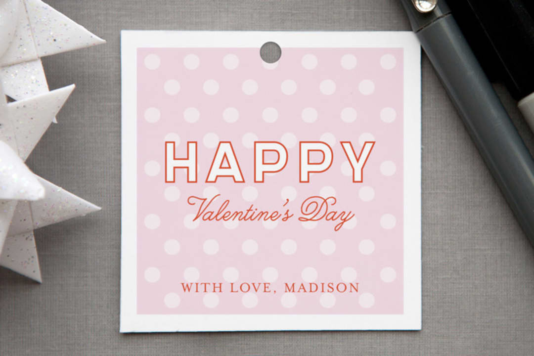 "Happy" - Gift Tags in Pale Pink by Monica Schafer - Front