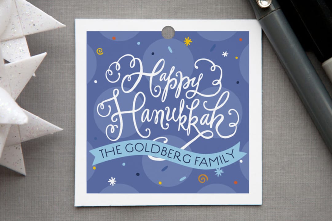 "Joyful Hanukkah" - Gift Tags in Periwinkle by Laura Bolter - Front