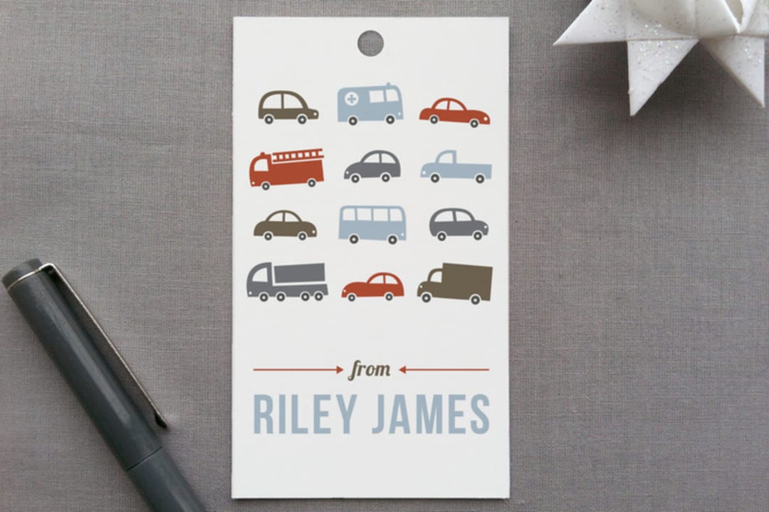 "Beep Beep" - Gift Tags in Pale Blue by Susan Asbill - Front
