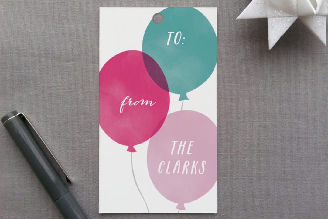 "Birthday Balloons" - Gift Tags in Magenta by Hooray Creative - Front