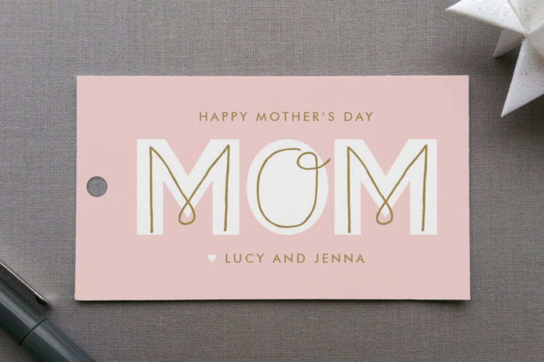 "MOM" - Gift Tags in Cotton Candy by Lauren Chism - Front