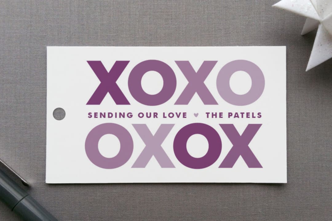 "XO" - Gift Tags in Grape by Lauren Chism - Front