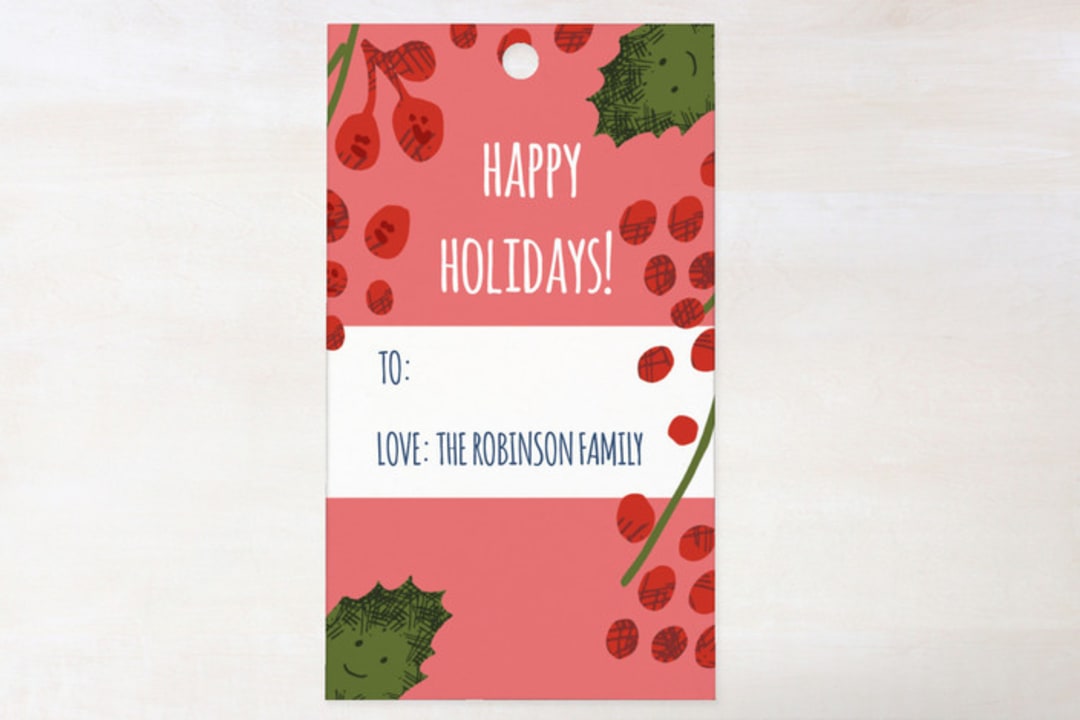 "Warm And Cozy Holidays" - Gift Tags in Deep Coral by Angel Walker - Front