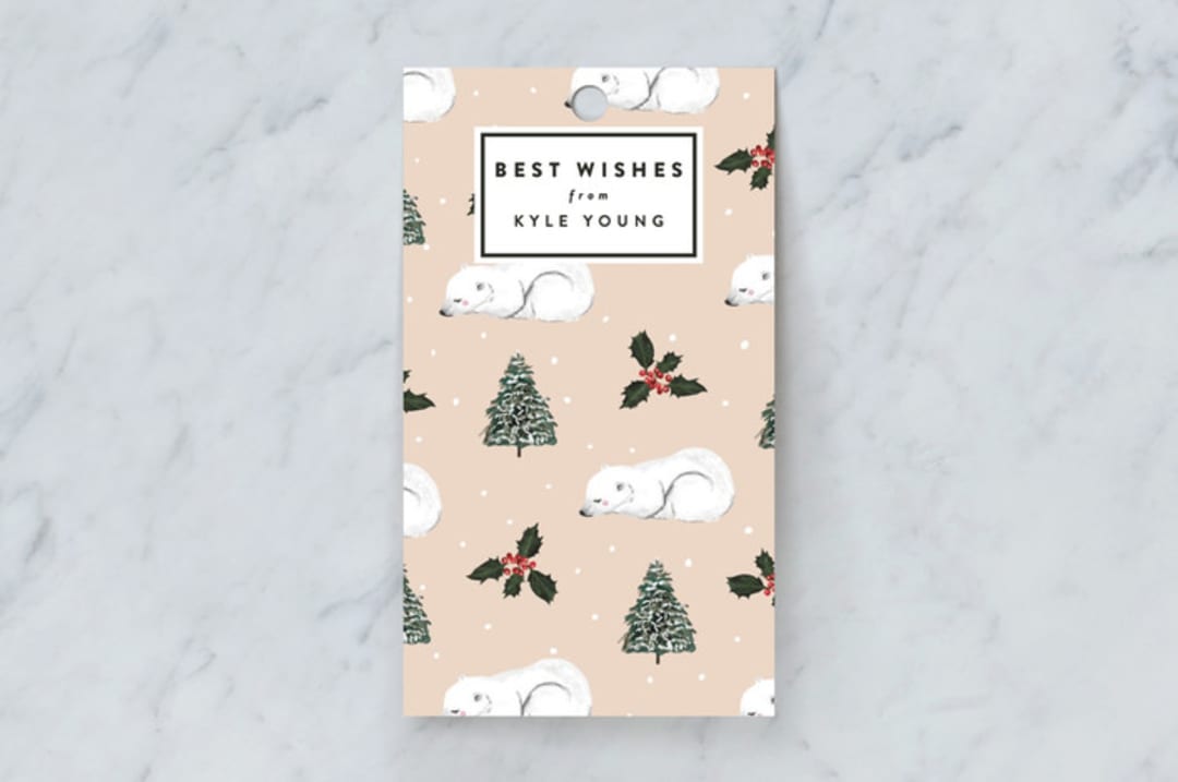 "Sleeping Polar Bear" - Gift Tags in Peach by Cass Loh - Front