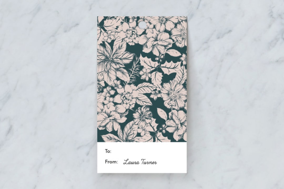 "Holiday Flowers" - Gift Tags in Dark Turquoise by Susanna Nousiainen - Front