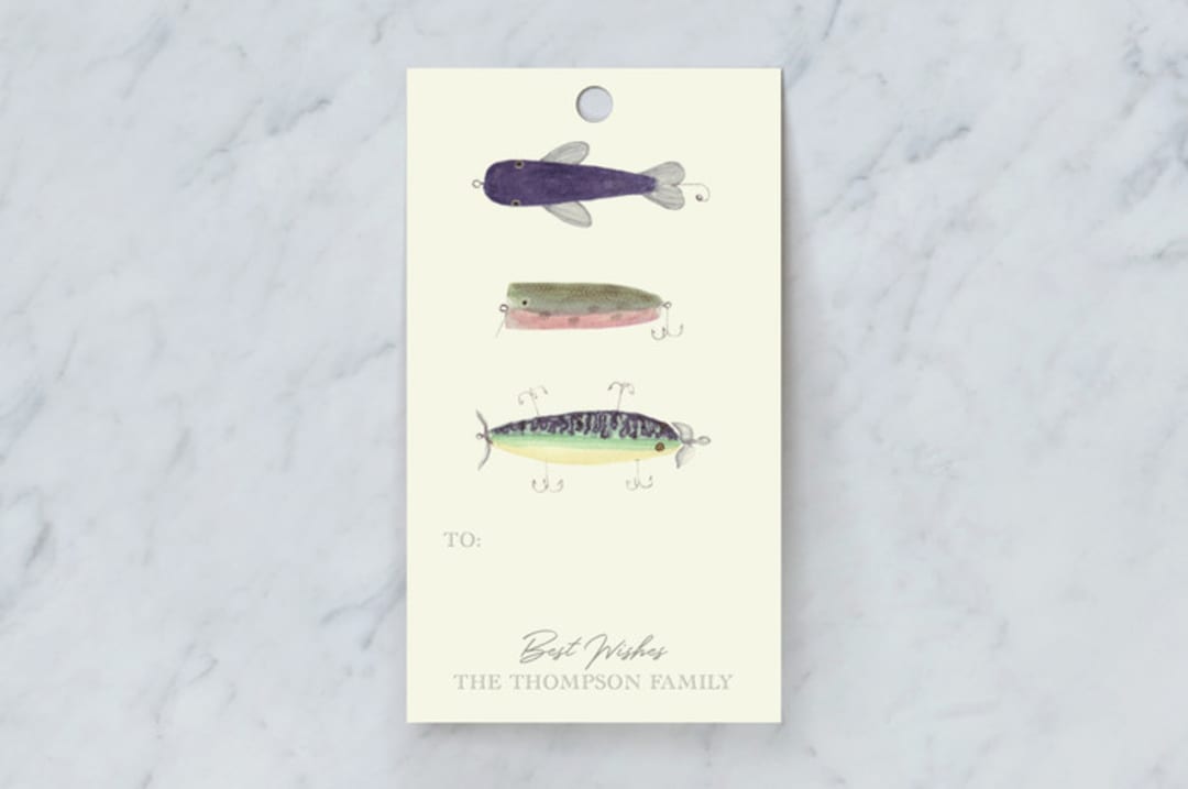 "Vintage Fishing Lures" - Gift Tags in Ecru by Jessie Burch - Front