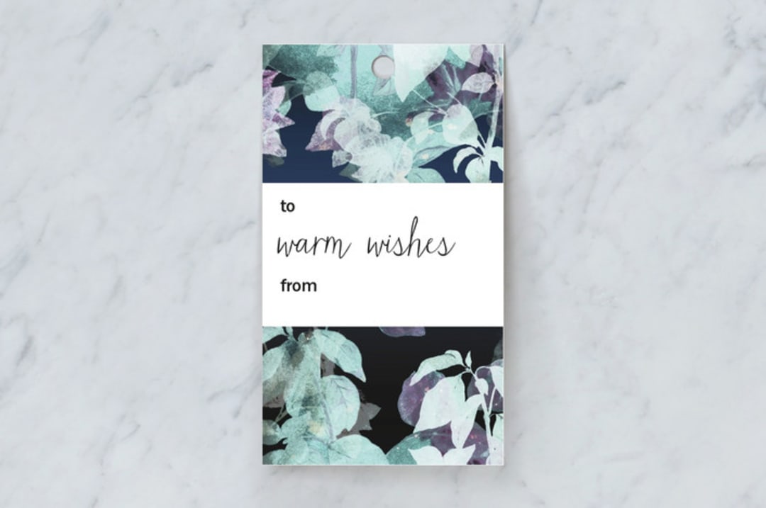 "Watercolour leaves pattern" - Gift Tags in A - Navy by Oana Prints - Front